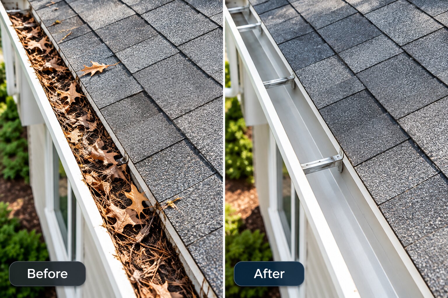 Gutter cleaning before and after